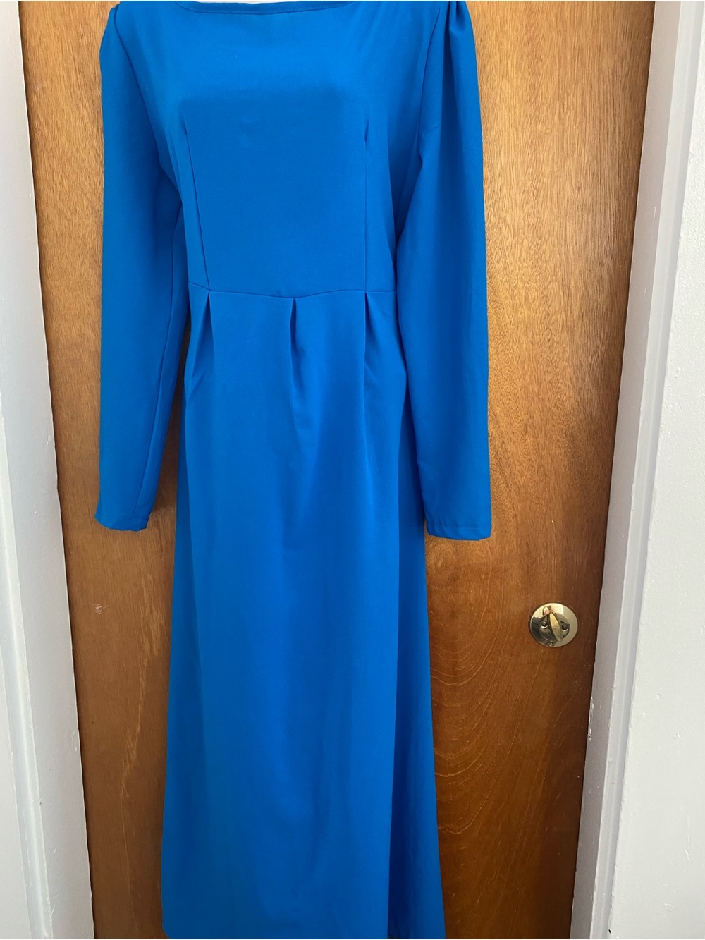 Classic Royal Blue Long-Sleeve Maxi Dress